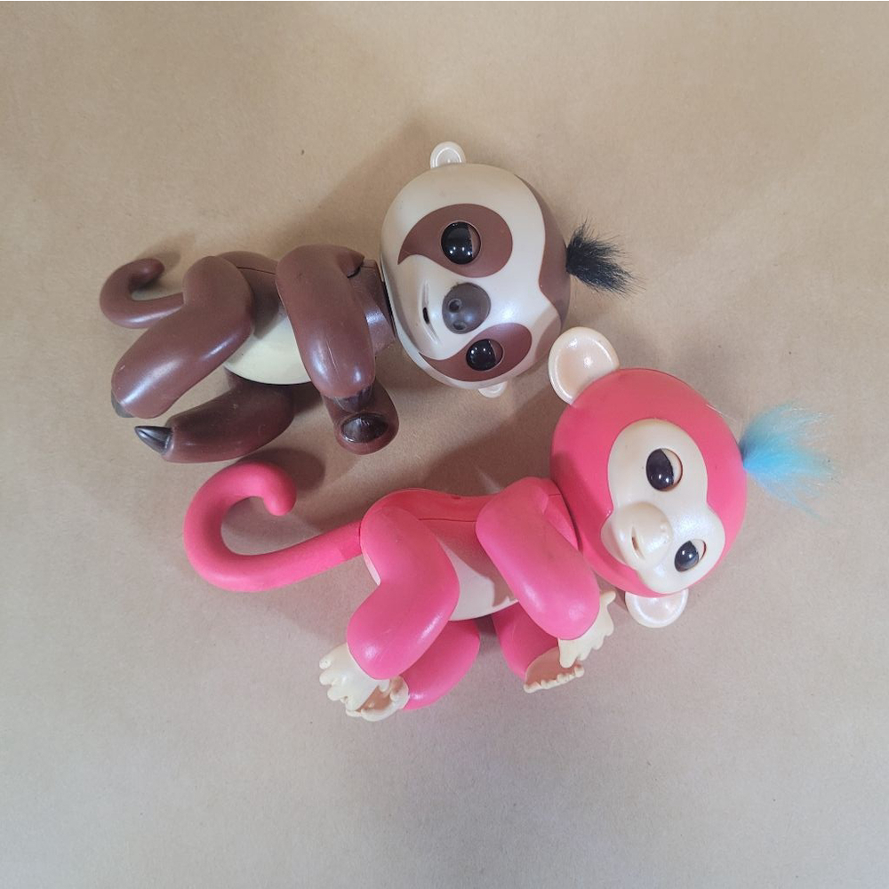 Fingerling baby Monkeys, set of 2 Interactive Toy, pink, brown